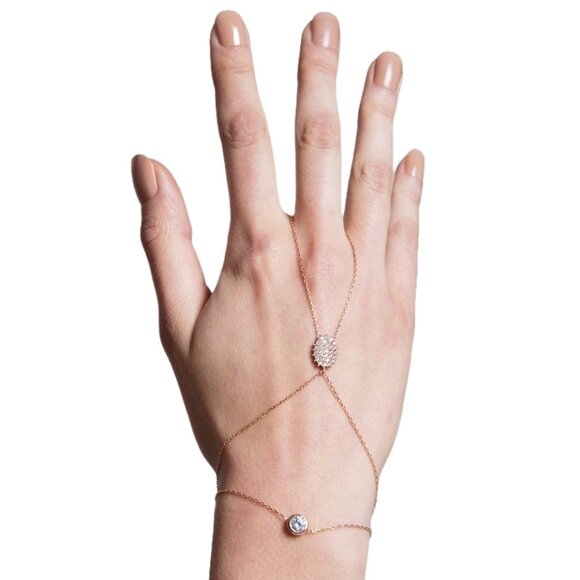 Amorium Rose Gold Plated .925 Sterling Silver Hand Chain Harness Pave - Picture 1 of 3